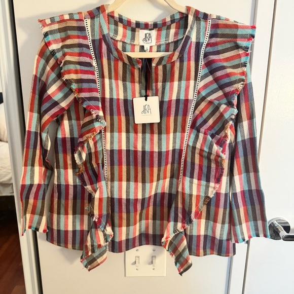 Anthropologie dRA Ruffle Plaid Kelsey Boho Top NWT - Picture 1 of 7